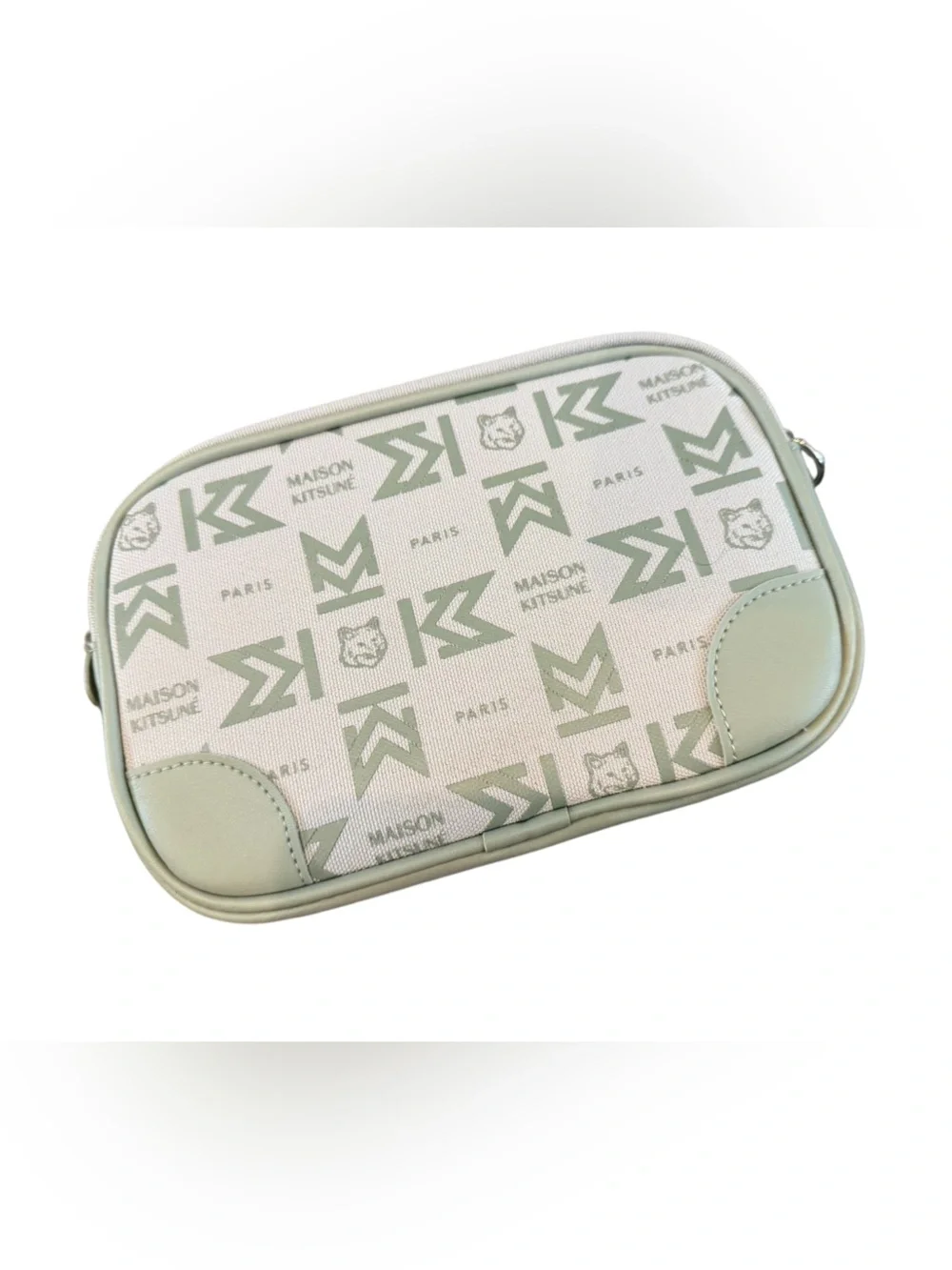 MAISON KITSUNE Green Logo Print Cosmetic Pouch with toiletries